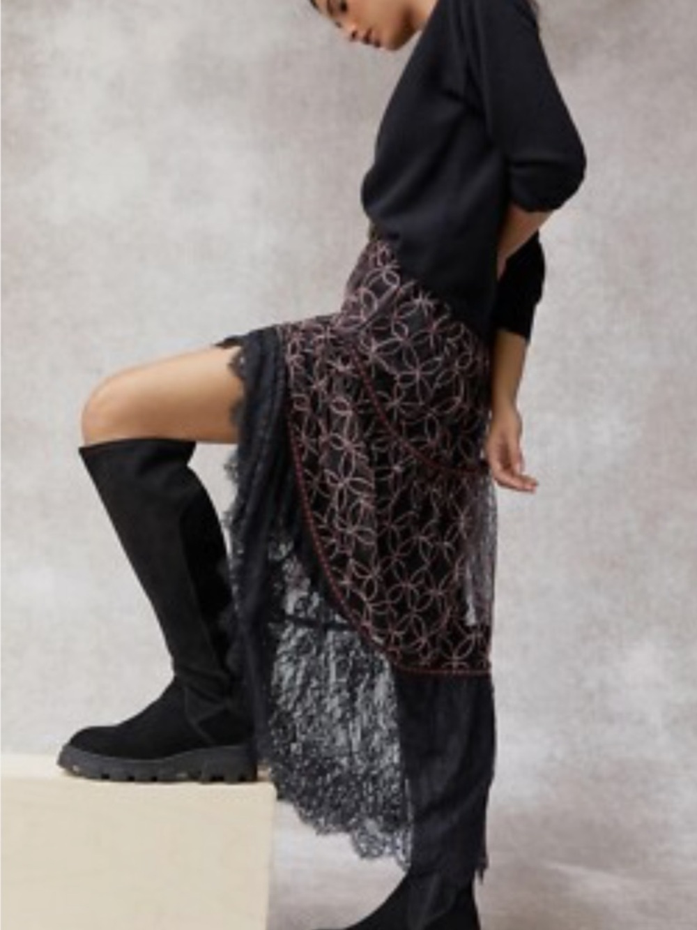 Anthro Black Suede Knee High Boots